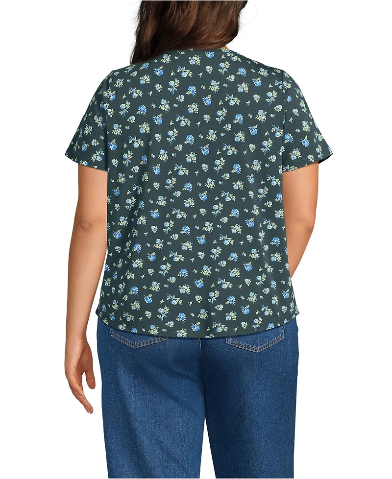 Lands' End Women's Plus Short Sleeve Lightweight Jersey Gathered Shoulder T-Shirt