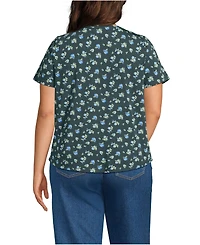 Lands' End Women's Plus Short Sleeve Lightweight Jersey Gathered Shoulder T-Shirt
