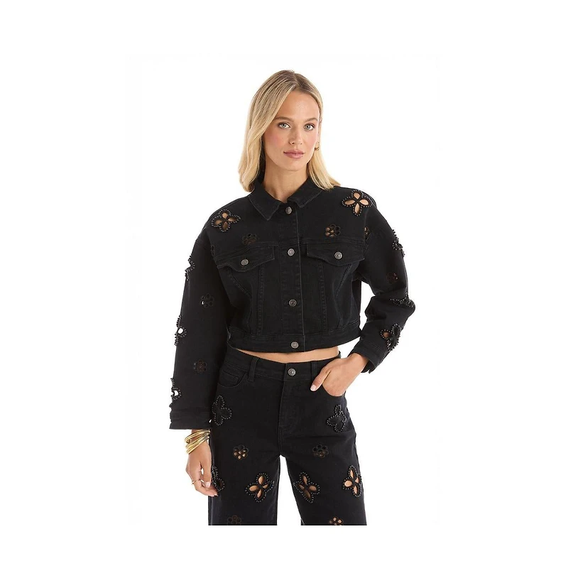 The Noli Shop Women's Kaia Pearl Jean Jacket - Black