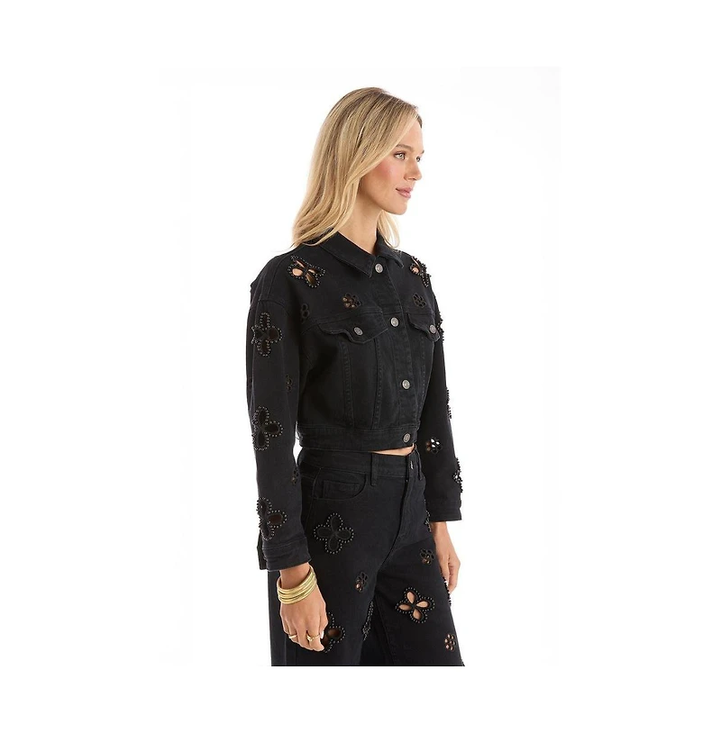 The Noli Shop Women's Kaia Pearl Jean Jacket - Black