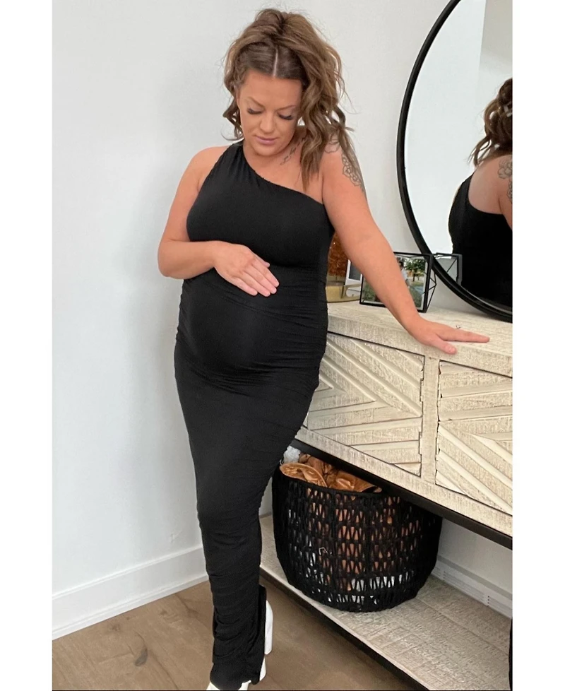 PinkBlush Black Ruched One Shoulder Maternity Dress