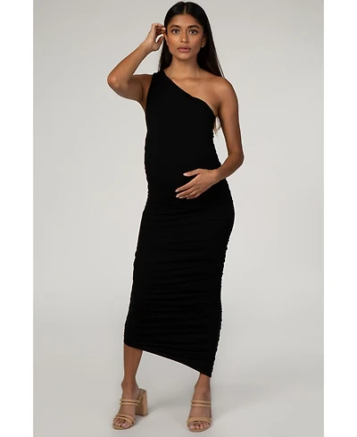 PinkBlush Black Ruched One Shoulder Maternity Dress