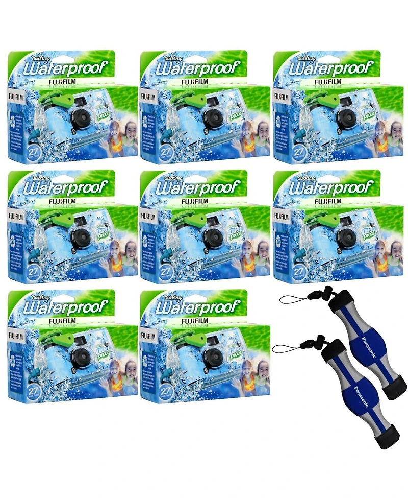 Fujifilm 8-pack QuickSnap 800 Waterproof 35mm One-Time-Use Disposable Camera, 27 Exposures with Panasonic Floating Camera Strap