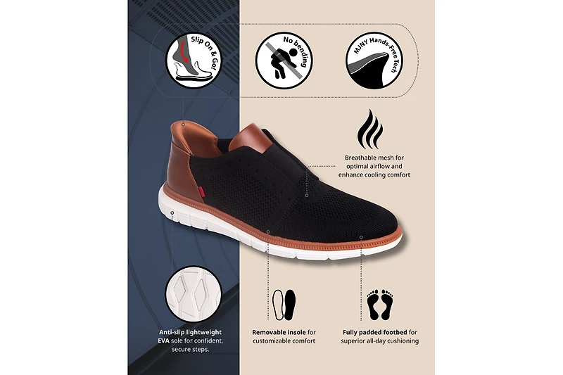 Marc Joseph New York South Street Mens Hands-Free Slip On Technology Lightweight Mesh Oxfords