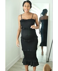 Pinkblush Maternity Olive Satin Smocked Fitted Midi Dress