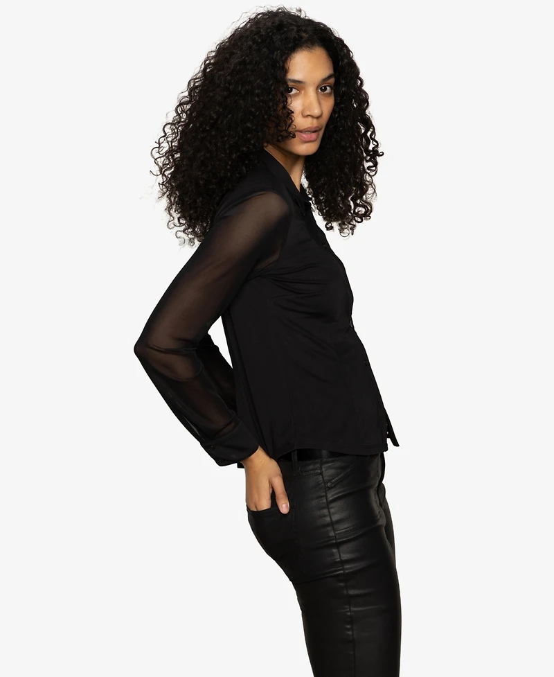 Sanctuary Women's Fitted Mesh Button Down Shirt