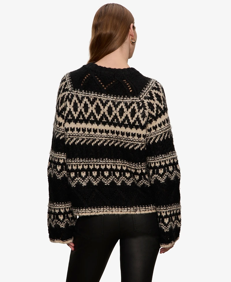 Sanctuary Women's Fair-Isle Crewneck Dropped-Shoulder Sweater