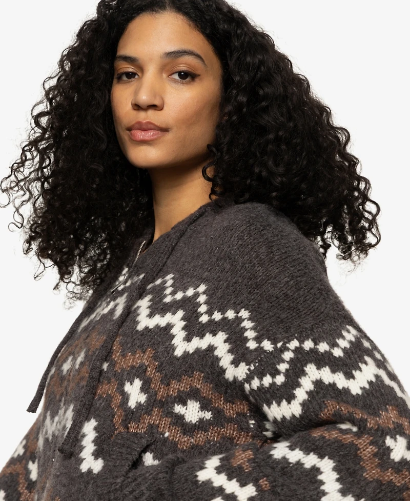 Sanctuary Women's Fairisle Zip-Up Hoodie Sweater