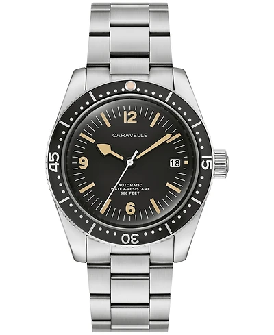 Caravelle Men's Vintage Sport Sea Hunter Silver-Tone Stainless Steel Bracelet Watch, 39mm