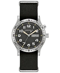 Caravelle Men's Vintage Casual Lite Up Black Nylon Strap Watch, 39mm