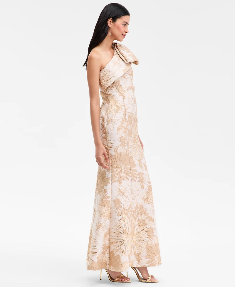 Donna Karan New York Women's Jacquard Bow-Trim One-Shoulder Gown