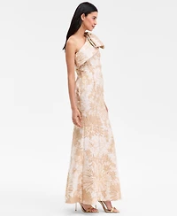 Donna Karan New York Women's Jacquard Bow-Trim One-Shoulder Gown
