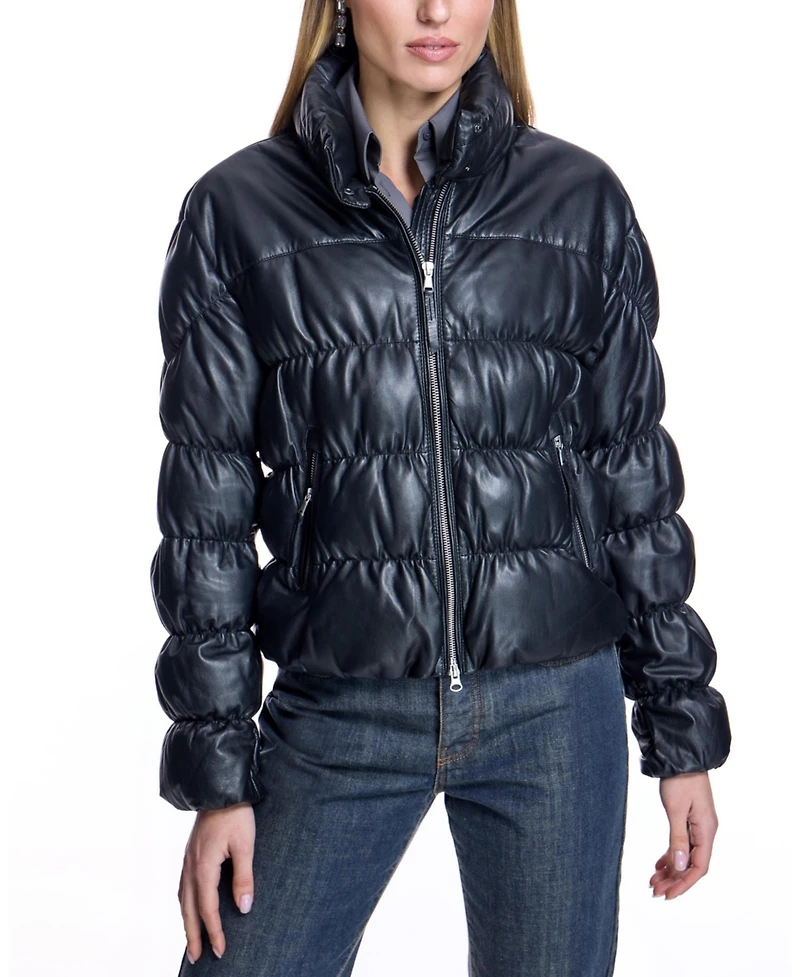 Julia & Stella by Maximilian Women's Ruched Horizontal Leather Jacket