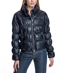 Julia & Stella by Maximilian Women's Ruched Horizontal Leather Jacket
