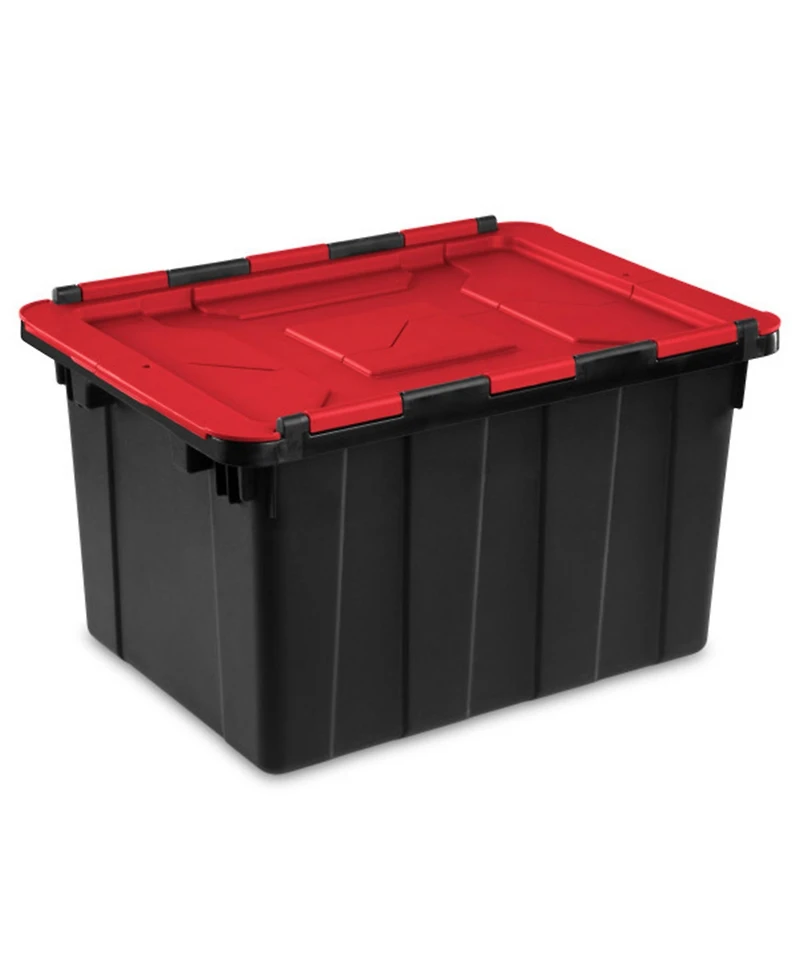 Sterilite 12 Gallon Hinged Lid Industrial Tote, Stackable Storage Bin, 6 Pack