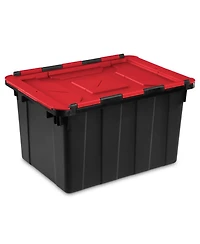 Sterilite 12 Gallon Hinged Lid Industrial Tote, Stackable Storage Bin, 6 Pack