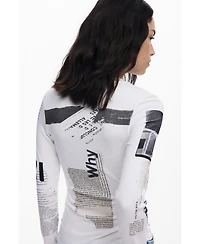 Desigual Women's Ribbed newspaper T-shirt