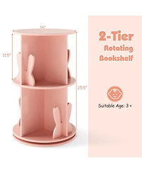 Costway Kids Rotating Bookshelf 2 Tier Freestanding 360° Revolving Display Storage Rack Pink