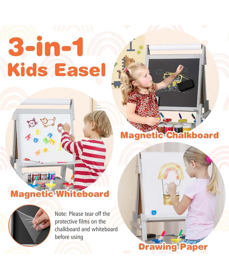 3-in-1 Art Easel for Kids with Magnetic Chalkboard & Whiteboard Paper Roll