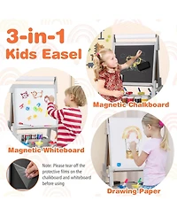 3-in-1 Art Easel for Kids with Magnetic Chalkboard & Whiteboard Paper Roll