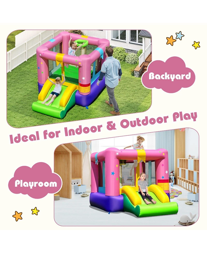 Gymax Inflatable Bounce House Bouncy Castle w/Slide & Basketball Rim 480W Blower