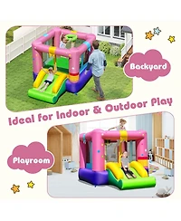 Gymax Inflatable Bounce House Bouncy Castle w/Slide & Basketball Rim 480W Blower