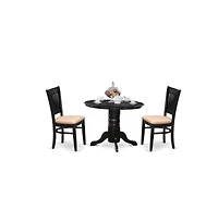 East West Furniture - SHVA3-blk-c - 3-Pc Dining Room Table Set- 2 Dining Room Chair and Kitchen Table - Linen Fabric Seat and Slatted Chair Back