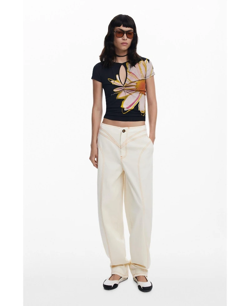Desigual Women's Short-sleeve floral T-shirt with opening