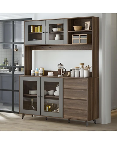 Famapy Kitchen Dining Food Pantries Sideboard with 4-Drawers and Glass Doors