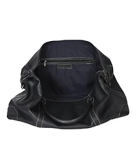 Aaron Leather Goods Full-Grain Black Leather Duffel Bag with Contrast Stitching, Adjustable Shoulder Strap, Metal Feet, and Spacious Interior –