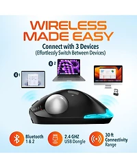 Delton T100 Ergonomic Tilt Wireless Trackball Computer Mouse