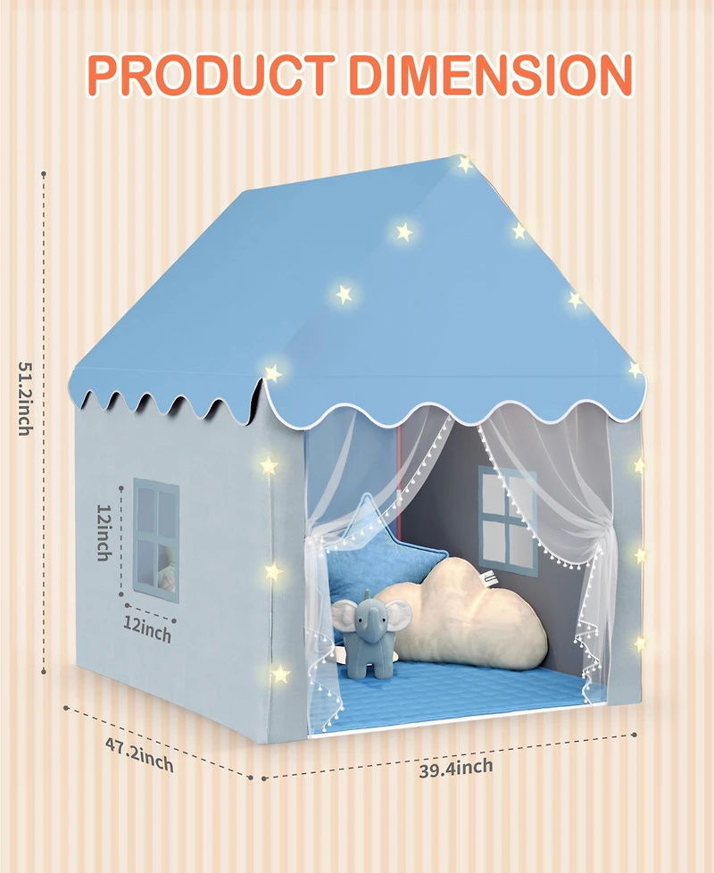 Kids Playhouse Tent with Star Lights & Mat for Girls Boys, Indoor/Outdoor Gift