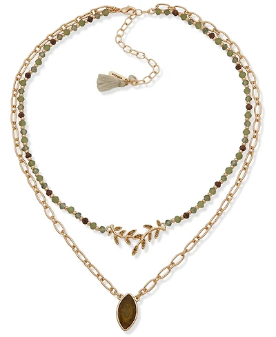 lonna & lilly Resin and Glass Stone 2-Row Gold Tone Pendant Necklace