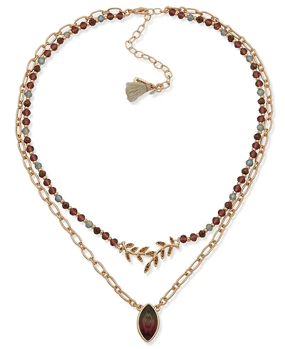 lonna & lilly Resin and Glass Stone 2-Row Gold Tone Pendant Necklace