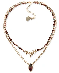 lonna & lilly Resin and Glass Stone 2-Row Gold Tone Pendant Necklace