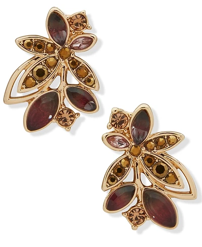 lonna & lilly Glass and Resin Stone Leaf Stud Earrings