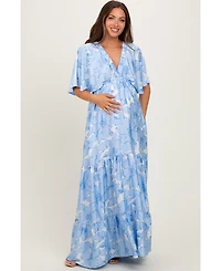 Pinkblush Maternity Floral Short Sleeve Deep V-Neck Tiered Maxi Dress