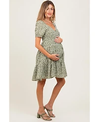 Pinkblush Maternity Light Olive Floral Tiered V-Neck Mini Dress