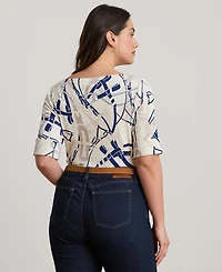 Lauren Ralph Plus Belting Print Boat Neck Top