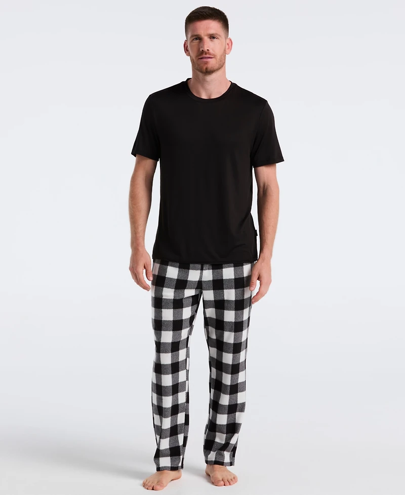 Perry Ellis Portfolio Men's Fleece Buffalo Plaid Print Sleep Pants