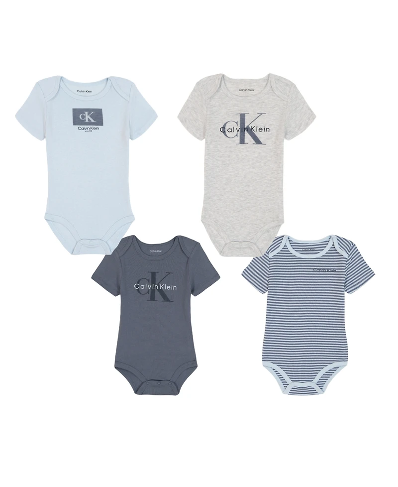 Calvin Klein Baby Boys 4-Pack Short Sleeve Bodysuits Set