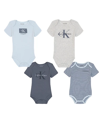 Calvin Klein Baby Boys 4-Pack Short Sleeve Bodysuits Set