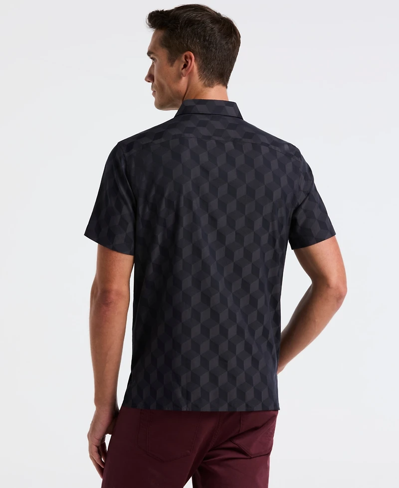 Perry Ellis Men's Short Sleeve Cube Geo Jacquard Shirt