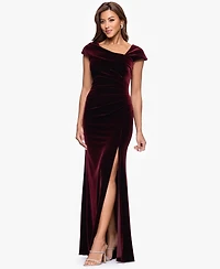Xscape Petite Stretch Cap Sleeve Long Dress