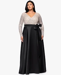 Xscape Plus Long Sleeve Sequin Ballgown Skirt Dress