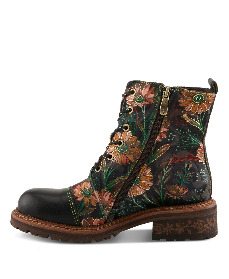 L Artiste Women s Cordea Embroidered Leather Boot with Lug Sole and Rainbow Stitching