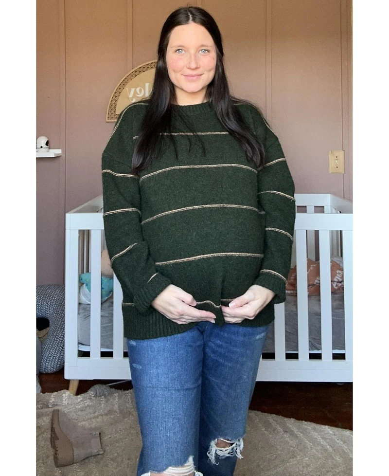 Pinkblush Olive Striped Drop Shoulder Maternity Sweater
