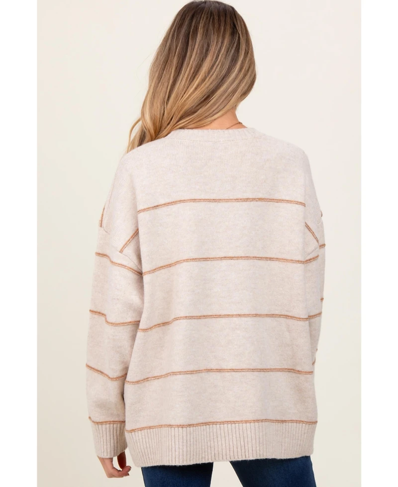 Pinkblush Olive Striped Drop Shoulder Maternity Sweater