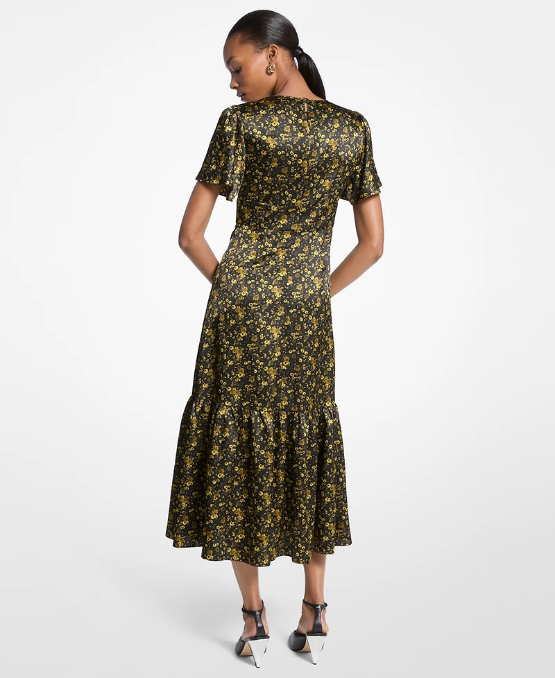 Michael Kors Women's Ruffled Sleeve Floral Midi Dress