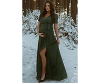 Pinkblush Maternity Green Side Slit Satin Maxi Dress